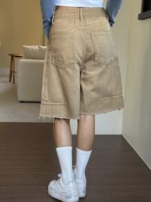 DAZY Women's Frayed Hem Straight Leg Jean Shorts Jorts - Khaki - View 4