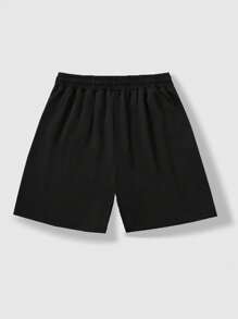 ROMWE MEN Street Life Men's Street Contrast Color Letter Print Casual Shorts - Black and White - View 4