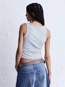 COUREZ Fitted Scoop Neck Tank Top Y2K Vintage Cotton - Grey - View 3