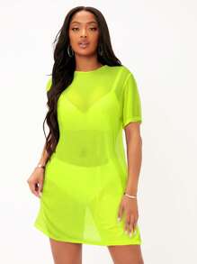 SHEIN SXY Women's Sexy Solid Sheer Mini Dress For Summer
