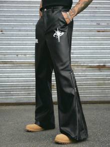 AXEPEAK Pantalones informales sueltos de estilo gótico para hombres, con bolsillo y estampado gráfico