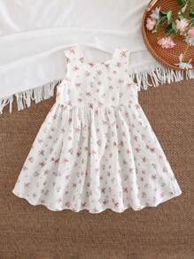 Cozy Pixies Vestito casual e versatile per bambina con scollo rotondo, senza maniche, in vita, con motivo floreale ditsy