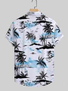 Manfinity RSRT 男士夏季热带印花短袖海滩度假衬衫 - 彩色 - 查看 2