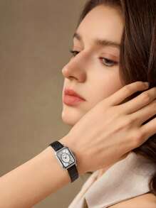 MOTF PREMIUM SQUARE LEATHER QUARTZ WRIST WATCH - White - View 4