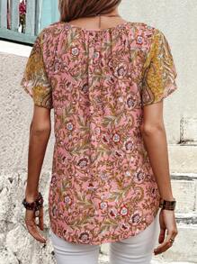 SHEIN LUNE Chemise de vacances décontractée à manches courtes avec imprimé aléatoire