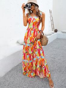 SHEIN VCAY Váy dây in dệt cho nữ - Nhiều màu - Xem 5