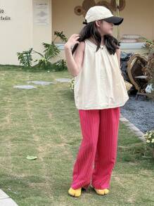 Dazy Kids 2pcs Tween Girl Tween Girl Crew Neck Sleeveless Tank Top + Striped Woven Pants Summer Set Vacation - Apricot - View 6