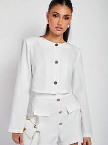 COSMINA Women Metal Detailing Elegant White Jacket, Spring/Summer - White - View 1
