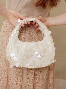 MOTF PREMIUM WOMEN'S FASHION SEQUIN ZIPPER TOP HANDLE BAG, SUITABLE FOR PARTIES - White - View 2