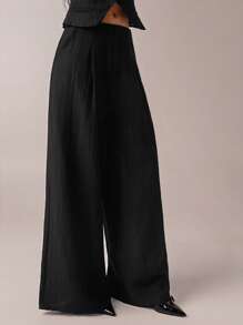 SHEIN Forever 21 Spring&Summer Women Romantic Pants For Prom/Formal/Birthday/90s/Business Casual Woman/Elegant/Western Wear/Going Out/Fashion/Casual/Y2k/Club/Office /Cocktail/Vintage/Bodycon/Rave Festival/Funny/Classy/Old Money/Streetwear/Vacation/Country Concert/Work /Modest/Spring Break/Bachelorette/Concert/Baddie/Basic/Graduation/Low Rise/Baggy/Straight Leg/Wide Leg/Black Pants - Black - View 1