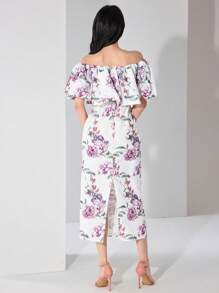 Heiryn Women's Floral Print Off Shoulder Long Dress With Ruffle Hem