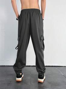 Manfinity Roghcode Loose Fit Men's Chain Detail Flap Pocket Cargo Pants - Dark Grey - View 2