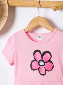SHEIN Elladie kids 2件套 女童休闲多色彩虹爱心印花短袖连衣裙 夏季假日 - 彩色 - 查看 3