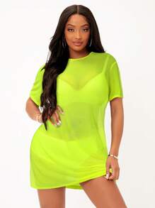SHEIN SXY Women's Sexy Solid Sheer Mini Dress For Summer
