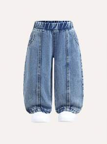 SHEIN Casuvi Kids 男婴/婴儿经典蓝色牛仔休闲牛仔裤 男婴宽松牛仔裤 男婴教堂服装 男婴牛仔裤 宽松牛仔裤 - 淺色水洗藍 - 查看 6