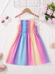 Young Girl' Rainbow Gradient Backless Strap Summer Beach Dress For Holiday' - Multicolor - View 1
