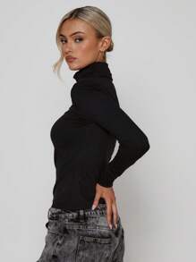 MUSERA Roll Neck Long Sleeve Top Soft Lounge Spring Summer Casual - Black - View 2