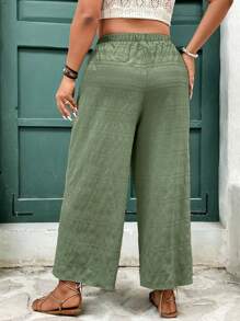 SHEIN Frenchy Plus Size Women's Solid Color Tie-Waist Wide Leg Loose Pants
