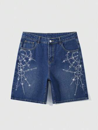 Street Life Shorts en jean pour hommes avec décoration de strass sur la poche
