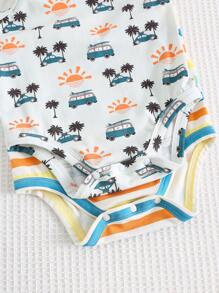 Cozy Pixies 2 Stück/Set Baby Jungen Cartoon Tier Muster gestrickte weiche Rundhals ärmelloser Lagen-Bodysuit Muster