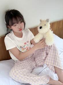 DAZY 2 件套女童秋装套装 - 印花圆领短袖上衣，春夏 - 紫色 - 查看 2