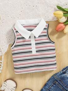 Souflis Souflis Baby Girl Colorful Striped Sleeveless Polo Neck Top, Spring/Summer - Multicolor - View 2