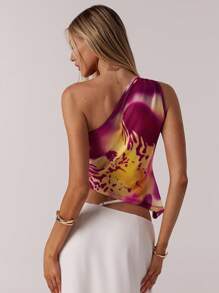 SHEIN Forever 21 Women Spring Vacation Simple Asymmetric Hem Tropical Floral Print Short Crop Top