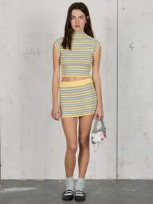 COUREZ Festival Short Sleeve Knitted Summer Top Only Women Y2K Vintage - Multicolor - View 4