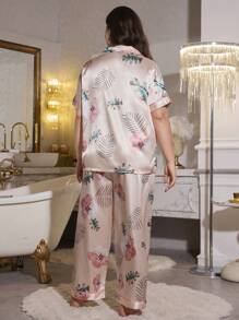 LuxeNights Plus Size Floral Print Satin Pajama Set