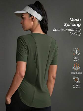 Exploreva Magliette e canotte sportive, colore unito, design minimalista e alla moda, adatte per camicie da donna in palestra durante l'estate