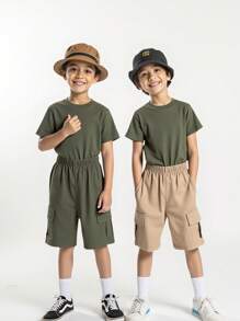 2pcs/Set Tween Boy Casual Street Style Daily Wear Shorts - Multicolor - View 2