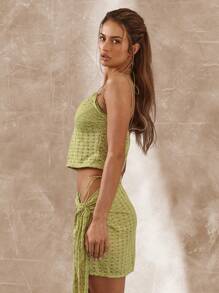 Musera Resort Textured Thin Strap Cami Top Boho Ibiza Cute Sexy Vacation Summer Beach Swimwear Cover Up - Green - View 2