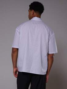 Musero Men Oversized Stripe Chain Detail Smart Shirt For Spring Summer Vacation - Light Grey - View 3