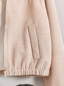 Tween 女童灯芯绒连帽加厚外套，短款休闲保暖秋冬外套 - 杏色 - 查看 6