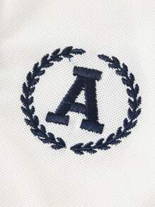 SHEIN 2 件女婴休闲套装：Polo 领短袖字母刺绣 T 恤 + A 字褶裙，春夏 - 彩色 - 查看 6