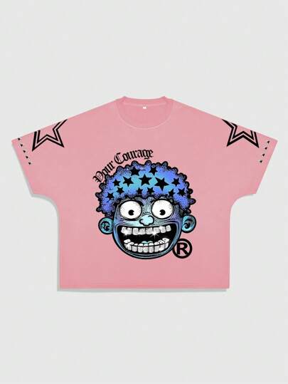 Street Life T-shirt à manches courtes ample pour hommes avec imprimé portrait de bande dessinée