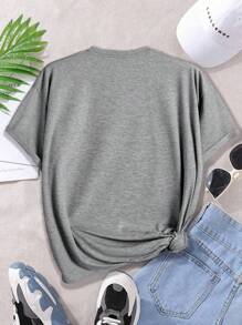 SHEIN LUNE Too Many Storms Plus Size Short Sleeved T Shirts - Light Grey - View 2