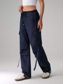 TRNVIE Women's Solid Color Pocket Drawstring Capri/Ankle Length Pants