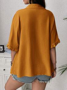 SHEIN Maternity Solid Color Batwing Sleeve Single-Breasted Ruffle Casual Shirt