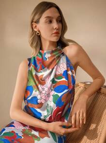 SHEIN Clasi Women's Elegant Floral Print Mid-Length Dress - Blue - View 5