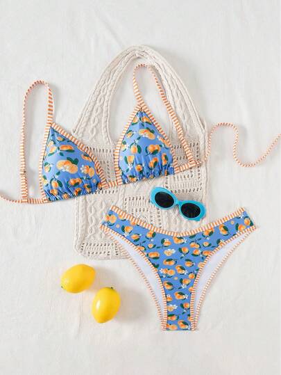 Swim Mod Plus Size 2pcs Women Beach Vacation Fruit Print Sexy Cute Bikini Set For Summer