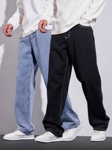 Manfinity LEGND Men's Loose Casual Versatile Pocketed Wide Leg Jeans