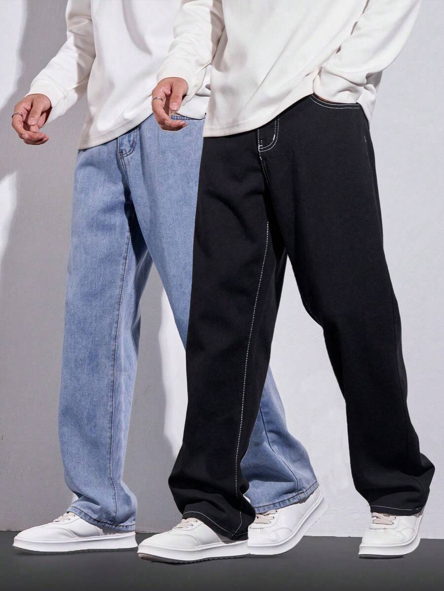Manfinity LEGND Men's Loose Casual Versatile Pocketed Wide Leg Jeans