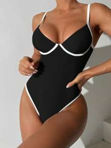 Swim Chiccia Brown Monokini New Solid Soft Cup Underwire High Cut Leg Splice Color Block Swimsuit For Summer Beach Vacation