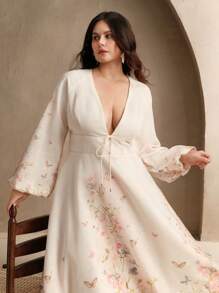 Anewsta Vestido largo elegante y vintage con estampado floral francés y cuello en V, atuendo para el festival de primavera