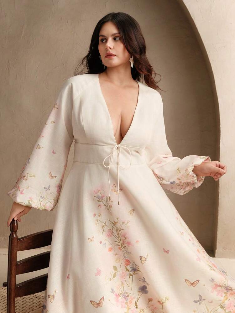 Vestido largo elegante y vintage con estampado floral francés y cuello en V, atuendo para el festival de primavera