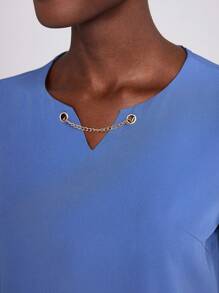 Scrubzie Scrub Uniform Set, Solid Color Short Sleeve Top And Long Pants, Minimalist And Fashionable, Suitable For Summer Running Nurse & Uniform Scrubs Handwashing Pocketed Breathable Brushed Clothing Set Scrub Stretchable Athletic Workwear With Pockets Scrub Top And Pants Set Women's Scrub Set: Notch V-Neck Tuck In Top & Straight Leg Pants Essential Jogger Scrub Set Nursing Uniform Stretch Top & Drawstring Cargo Pants - Baby Blue - View 6