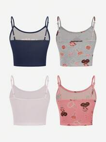 4pcs/Set Tween Girls Underwear,Cute Cami Top With Fairy Wand Design,Soft Breathable Fabric,White,Winter,Cute - Multicolor - View 2