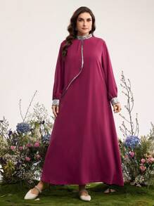 Graceveil Plus Size Arabic Style Loose Fashion Dress - Red Violet - View 7
