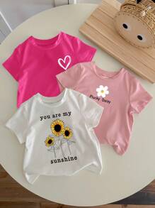 SHEIN Baby Girl Casual Simple Short Sleeve Round Neck Top, Suitable For Summer